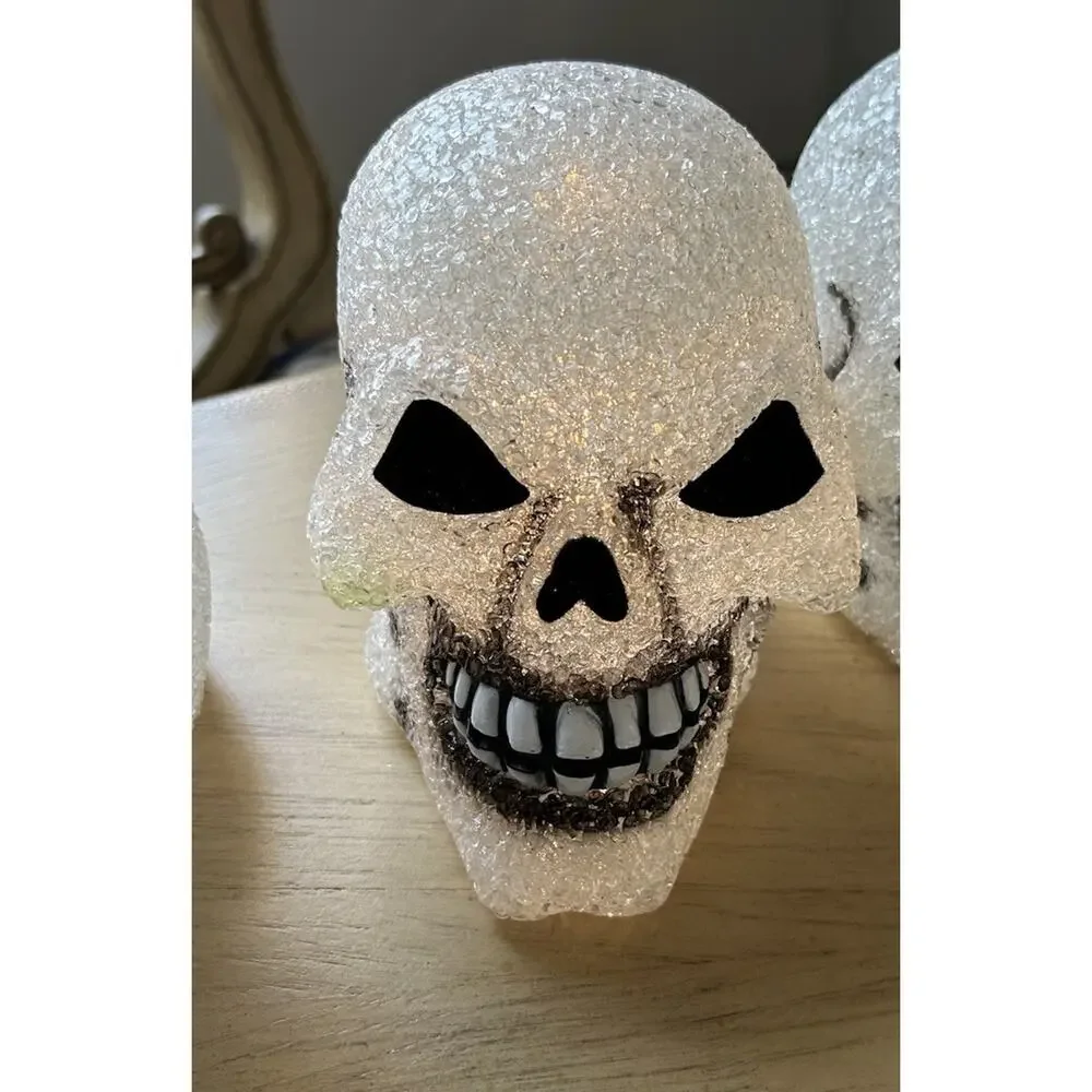 Vtg 90s Halloween Melted Plastic Ghost Skulls Light Up Popcorn Decorations (3)
